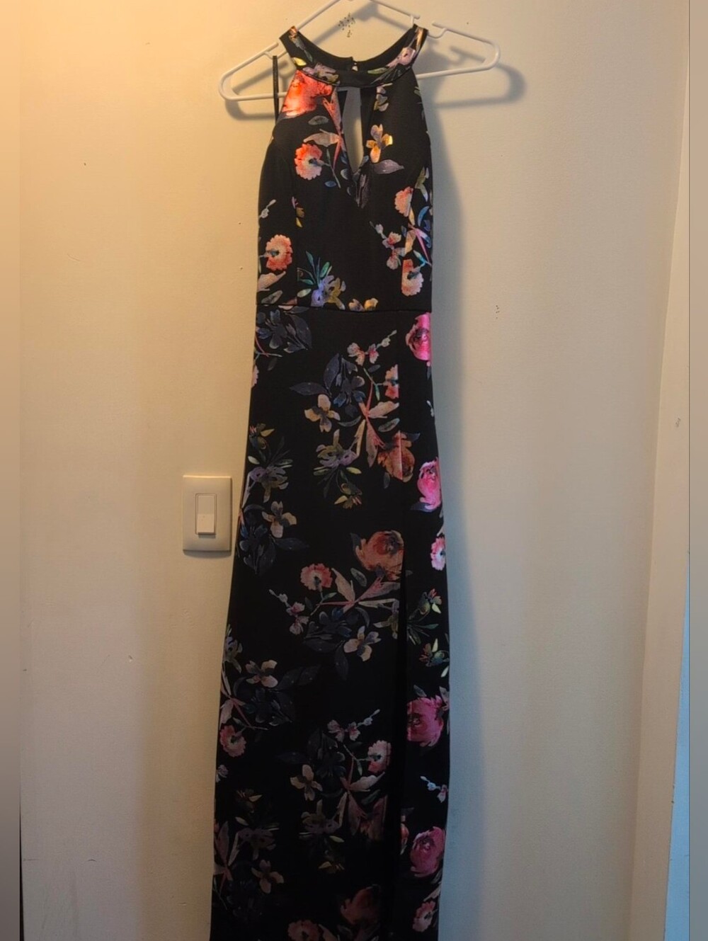BCX Floral Halter Maxi Evening Dress Black Multicolor Size 9